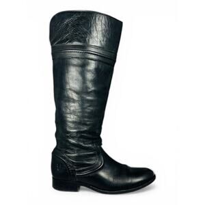 Frye Melissa Trapunto Tall Black Leather Riding Boots Women's Size 6.5 B Pull On